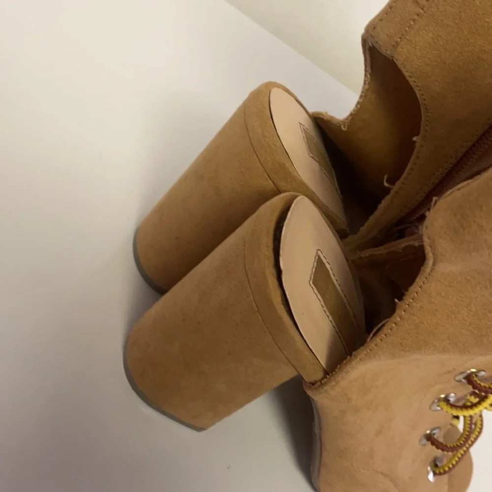- Forever 21 open toe lace up boot tan boot sandals size 6